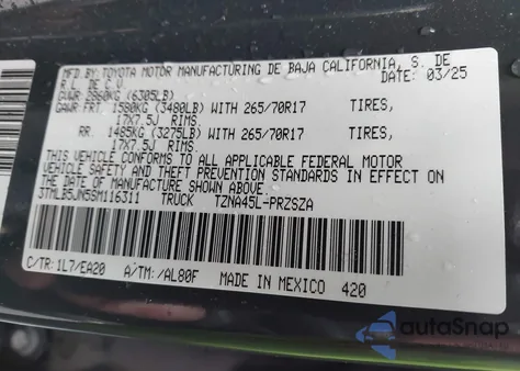 2025 Toyota Tacoma Trd Off Road from USA, damaged, VIN 3TMLB5JN5SM116311